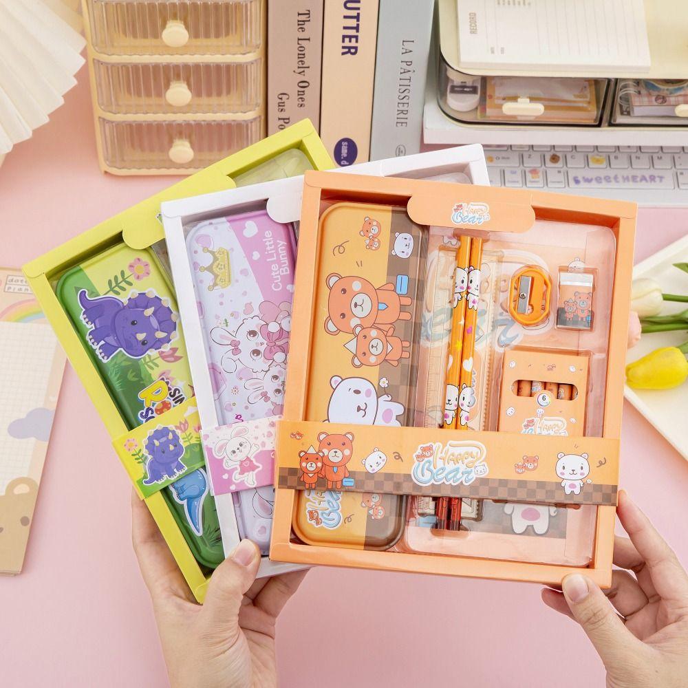 Rulers Pencil Eraser Set Colored Crayons Stationery Gift Box Study Stationery Set  School Supplies