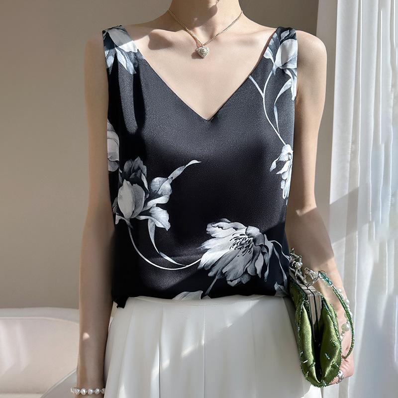 V-neck Satin Broadband Suspender Summertime Latest Multi-color Inner Loose and Versatile Suit Base Suspender Top