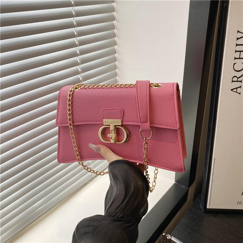 

Премиальная однотонная простая ретро сумка-замок на цепочке женская летняя новая маленькая квадратная сумка текстурная на плечо сумка-мессенджер розовый