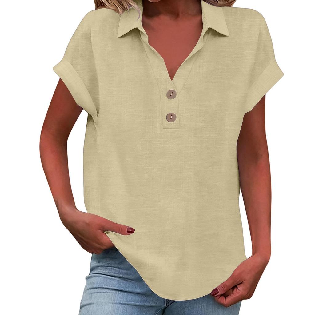 Women's Fashion Casual ,Colour Button,Down Collar Short,Sleeved Shirt T,Shirt Top