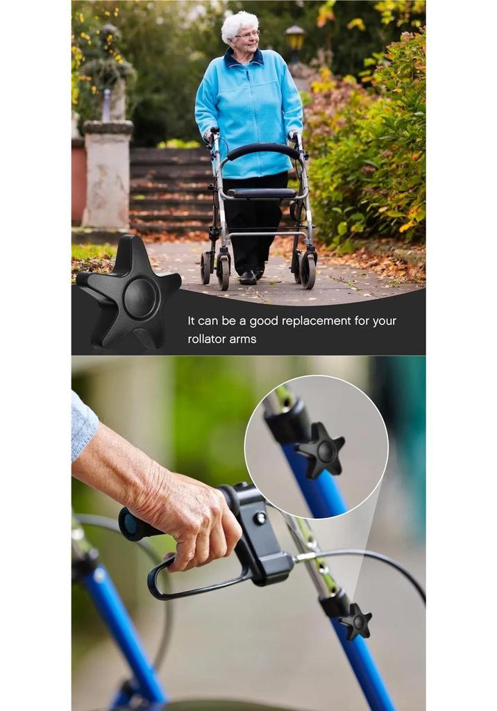 Plum Blossom Hand-Tightening M6 Bolt with Rubber Washer for Rollator Walker Replacement