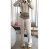 Set con felpa casual color block e pantaloni in maglia da donna Street Style 2025 per Primavera e Autunno