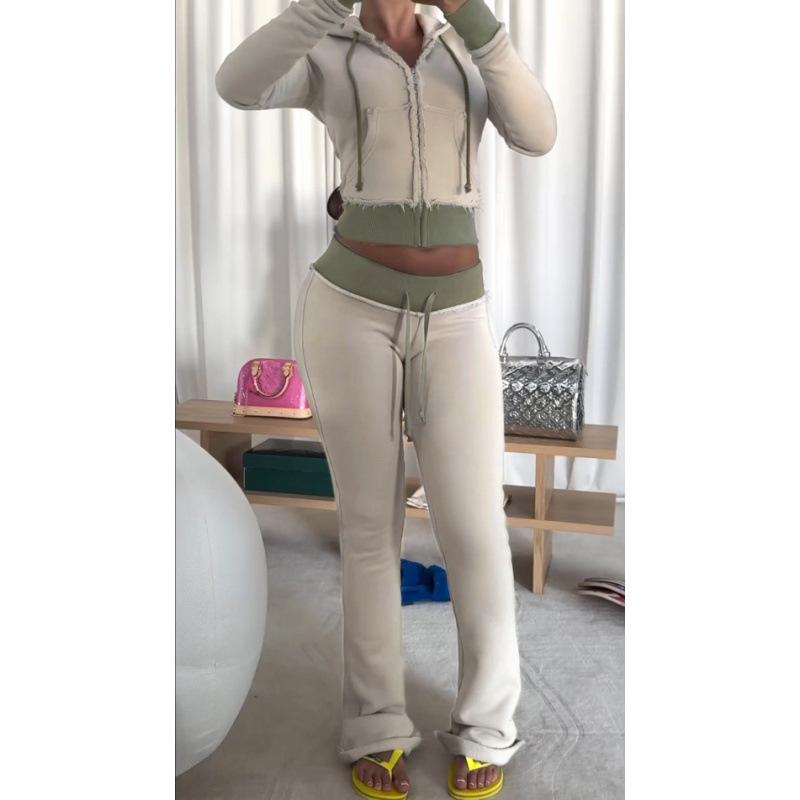 Set con felpa casual color block e pantaloni in maglia da donna Street Style 2025 per Primavera e Autunno
