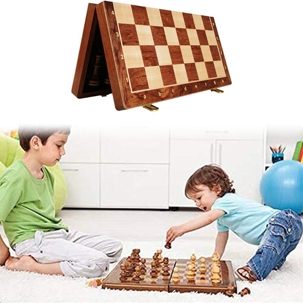 Wooden Chess Set Folding Chess Board Game Set Portable Travel Chess Game for Kids Adults