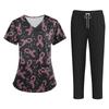 Großgrößen Bedruckte Arbeitsuniform-Oberteile Für Damen mit V-Ausschnitt Halloween-Print Kurzarm Lustige T-Shirts Tee Mit Taschen