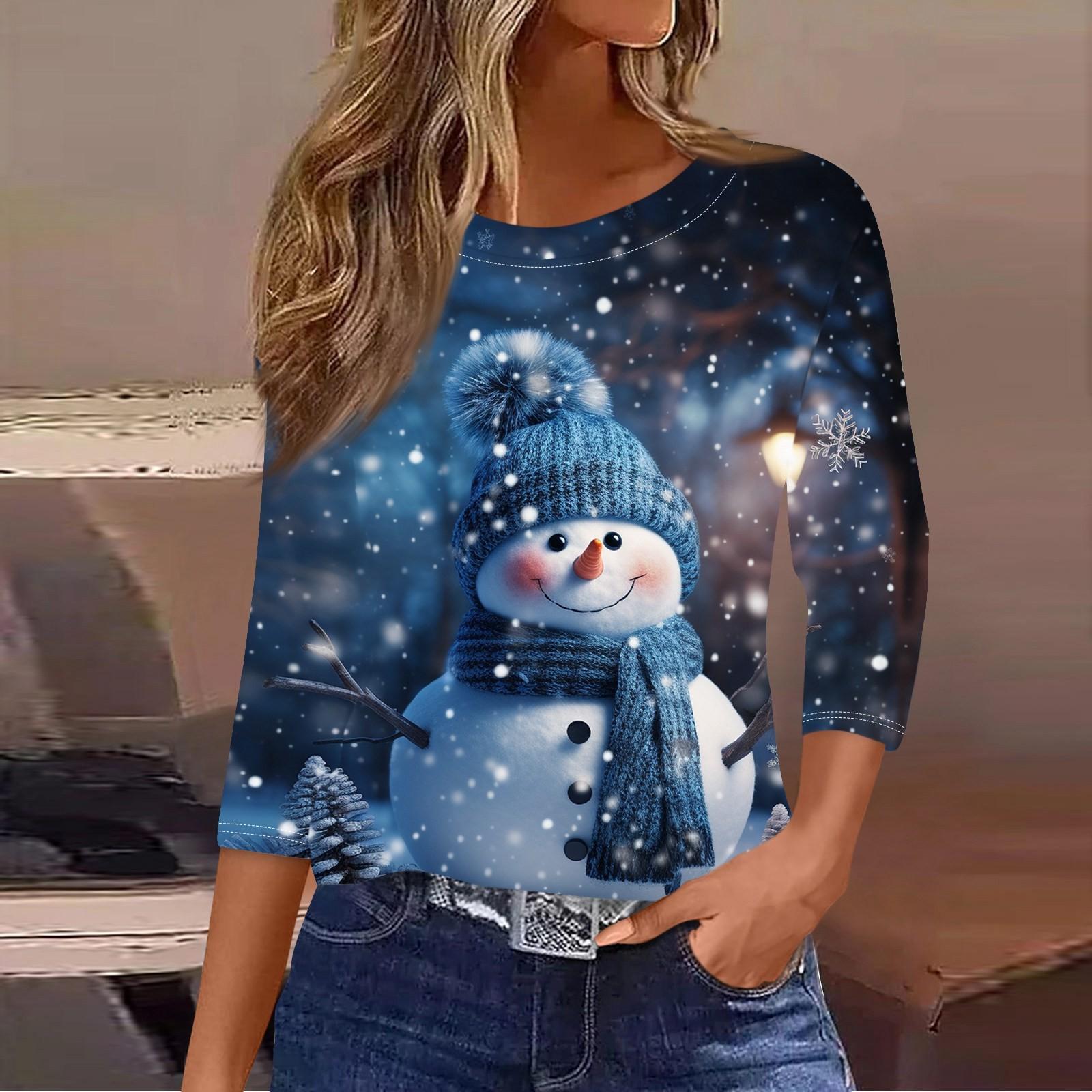 

Женская рубашка с рукавом семь четвертей, модная, повседневная, свободная, с круглым вырезом, на Рождество XL