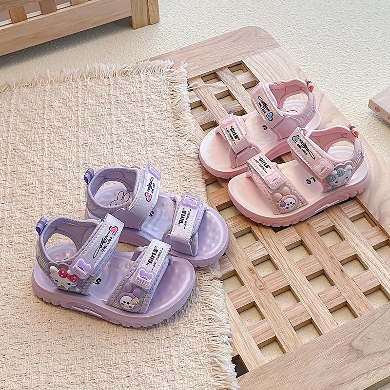 Girls' Light-Up Cartoon Velcro Sandals - Open-Toe, Soft Sole, Adjustable for Summer 2026