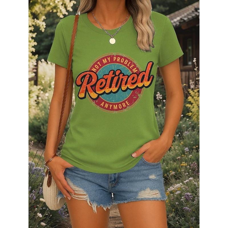 Women's T-sleeve funny retired animal letter pattern printing fashion casual round neck short-sleeved women's clothing