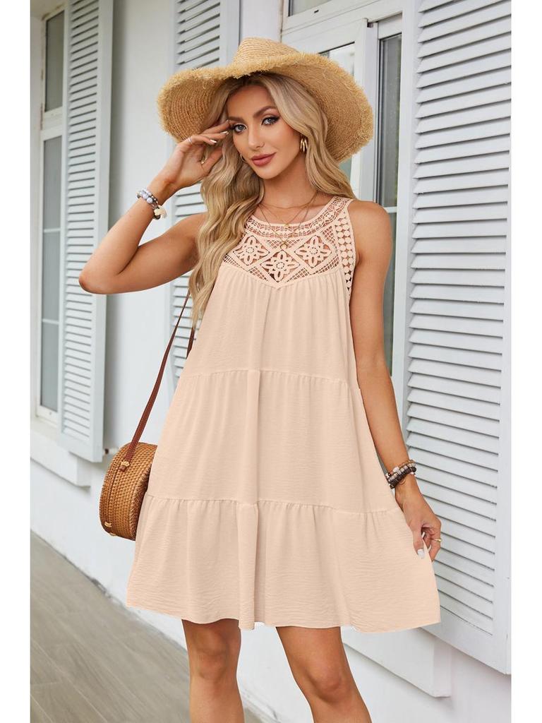 European-American Women's Lace Patchwork Halter A-Line Dress - Spring/Summer 2025 Collection