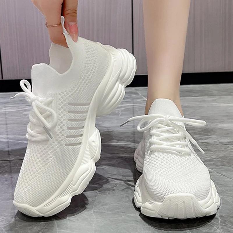 Fashion Casual Solid Thick Platform Sneakers for Women Spring 2025 Autumn Breathable Mesh Sports Shoes Woman Outdoor Lace Up Mujer