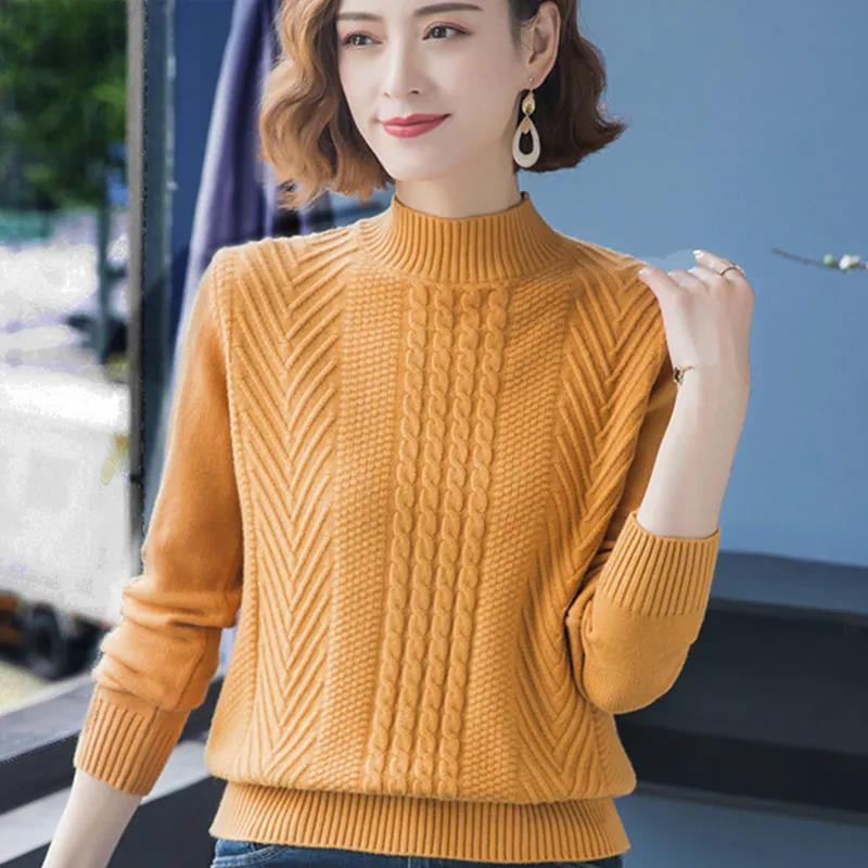 Winter Knitted Bottom Shirt Women's Loose Solid Color Top Half High Collar Thick Sweater