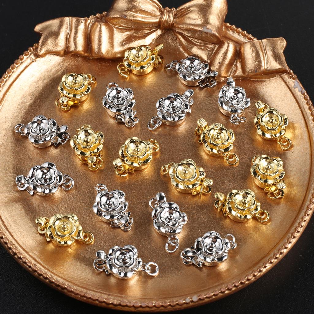 2Pcs Rose-Shaped Clasps For Necklace Bracelet Brass Buckle Hooks Connector For DIY Jewelry Making Accessories