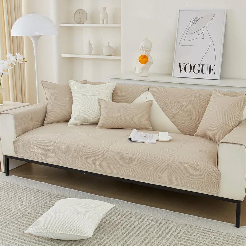 Sofa Cushion Four Seasons Universal Non-slip Pure Cotton Fabric All Cotton Cover Towel Modern Quilted High-grade Simple Cushion
