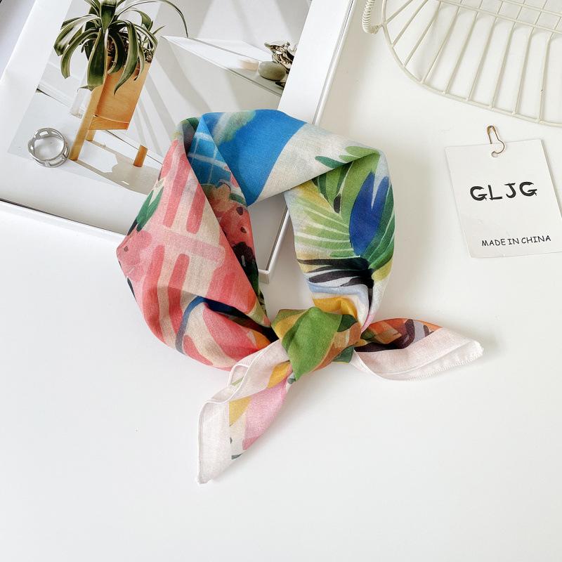 55 Cotton And Linen Headscarf Summer And Autumn Floral Silk Scarf Sweet Versatile Square Scarf Small Scarf Women'S Thin Decorative Silk Scarf