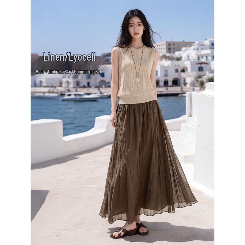 XWI Women s Linen Lyocell Vest and Skirt Set XL
