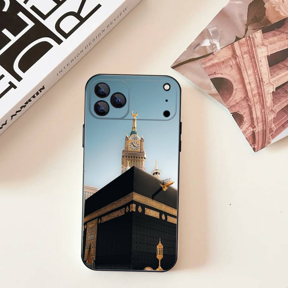 Muslimische und Kaaba Fromme Handyhülle Für iPhone 17,16,15,14,13,12,11,Pro,Max,Plus,E,SE4,Air,Mini Schwarz Präzise Lochpassung