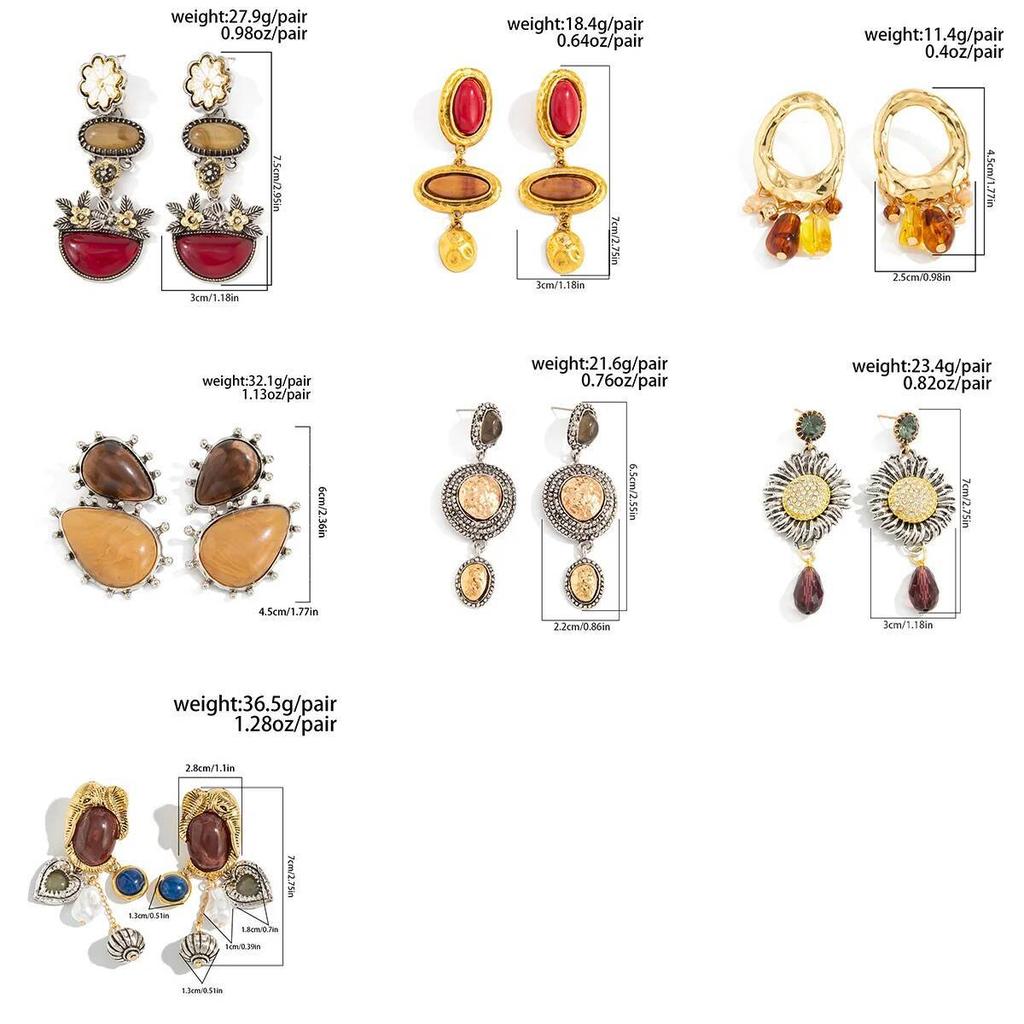 SHIXIN 7 Styles Vintage Acrylic Resin Irregular Pendant Earrings for Women New Trendy Geometric Flowers Drop Party Jewelry Gifts