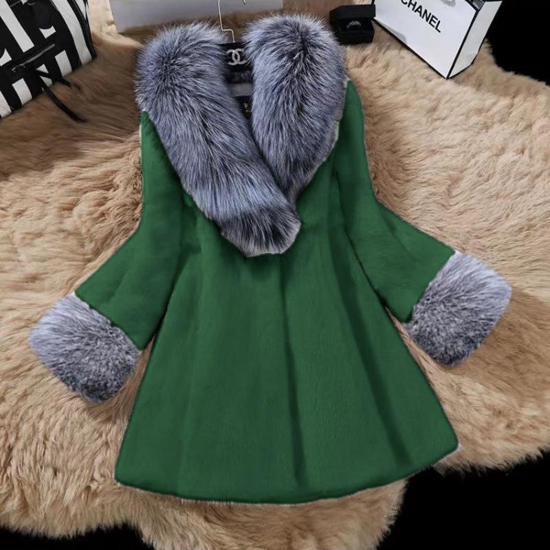 Autumn and winter new imitation fur women's jacket imitation fox fur collar imitation mink medium and long v-neck imitation mink hair