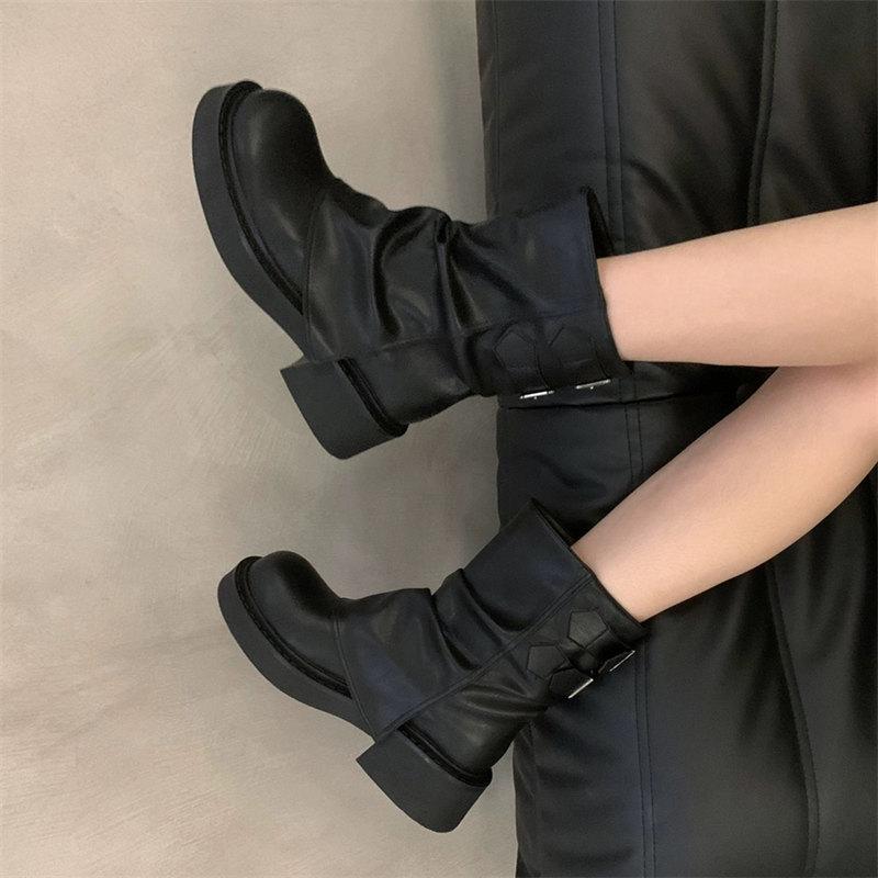 Mode 2024 Mode Plattform Damstövlar Street Party Punk Tjock Sula Stövlar Kvinna Nya Högkvalitativa Retro Chunky Höga Klackar Stövlar