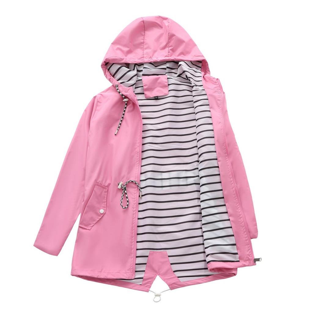 Kadın Kapşonlu Windcheaters Şerit İpli Su Geçirmez Rüzgarlık Uzun Kollu Büyük Boy Gevşek Yağmurluk Orta Uzunluk Fermuar Rüzgar Geçirmez Ceketler