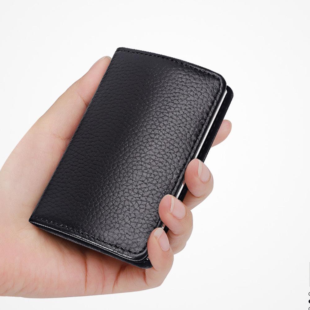Business Card Holder Stainless Steel Magnetic Leather ID Case Corporate Gift for Men Women