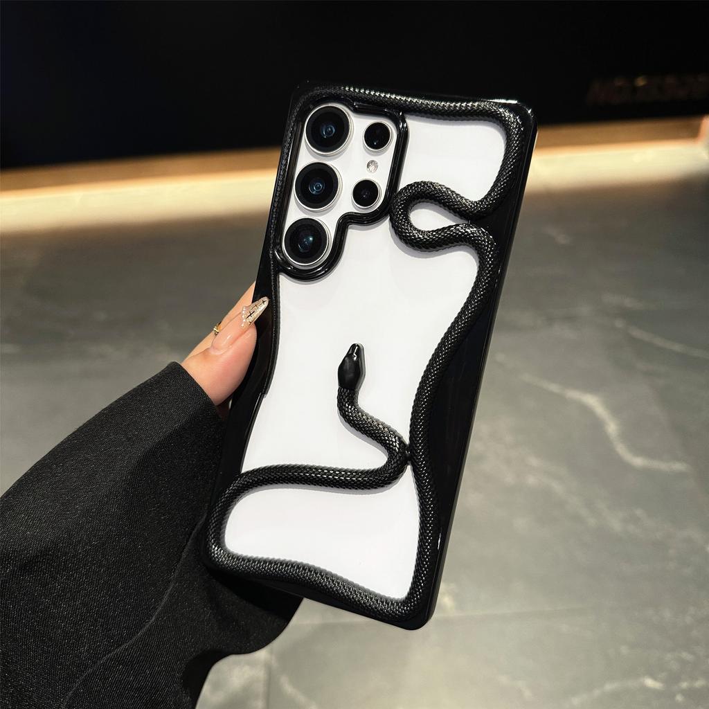 3D Snake Design Hollow Phone Cover For Samsung S25 Ultra S24 S23 FE S22 A56 A36 A16 A06 A55 A26 A15 Plating Shockproof Soft Silicone Bumper Case