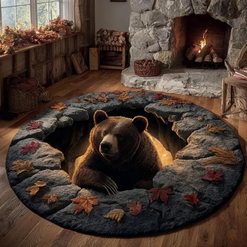 Festive Holiday Train Rug, Gift-Laden Locomotive On Circular Track Carpet, Cheerful Red & Green Mat for Nursery & Living Room