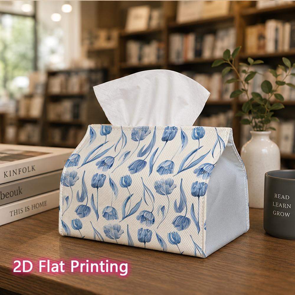 1pc, 2D Flat Printing, Tissue Box Blue Tulip Notebook Pattern Napkin Dispenser, Suitable for Home, Car, And Outdoor Gatherings, Tissue Decoration Rack