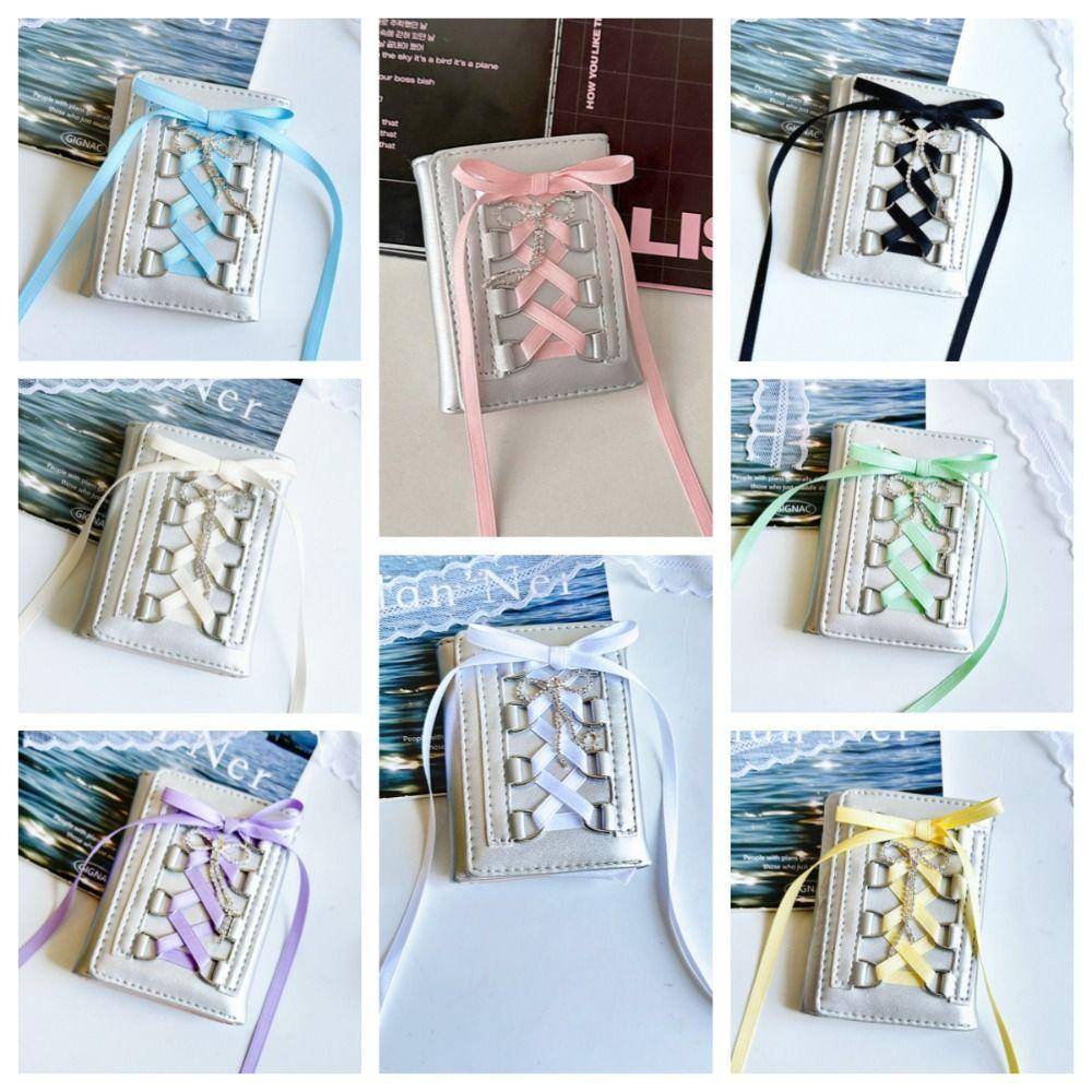 Korean Style Balletcore Pocket Purse Wallet Crystal Crossover Strap Three Fold Wallets  Girls