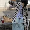 Korean Style Striped Hooded Cardigan - Autumn/Winter 2025 Mid-Length Loose Fit Sweater