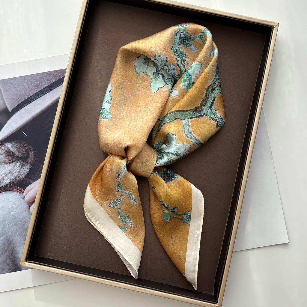 Fashion Printed Square Scarf Women Imitation Silk Scarves Bandanas Luxury Floral Hijab Neckerchief Elegant Travel Shawl Wraps