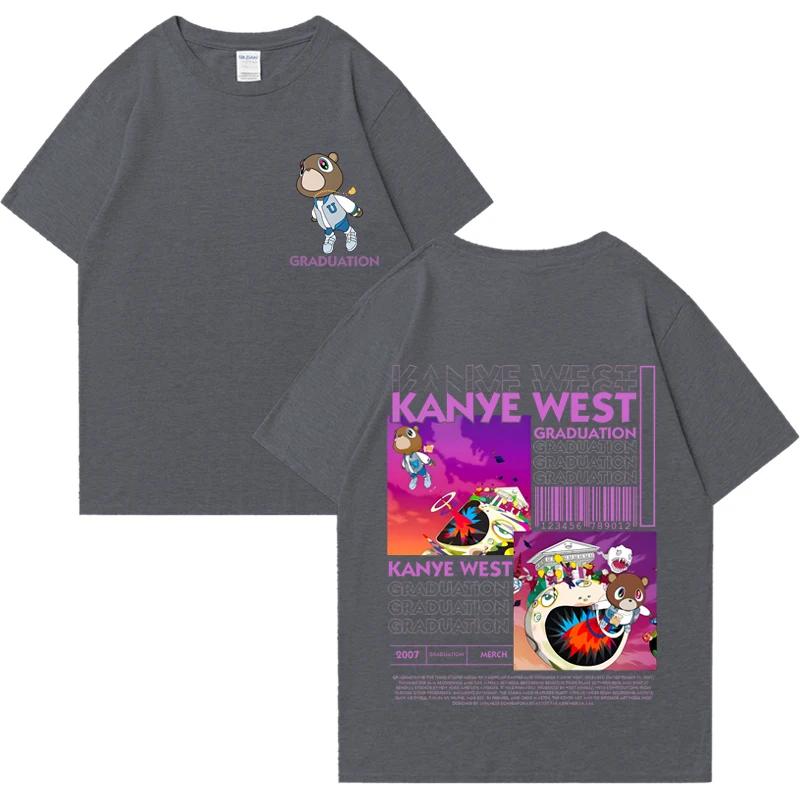 2025 Summer Kanye West Graduation Bear Doublesided Tshirt for Men Casual and Fashionable Hiphop Cool Top Short Sleeve