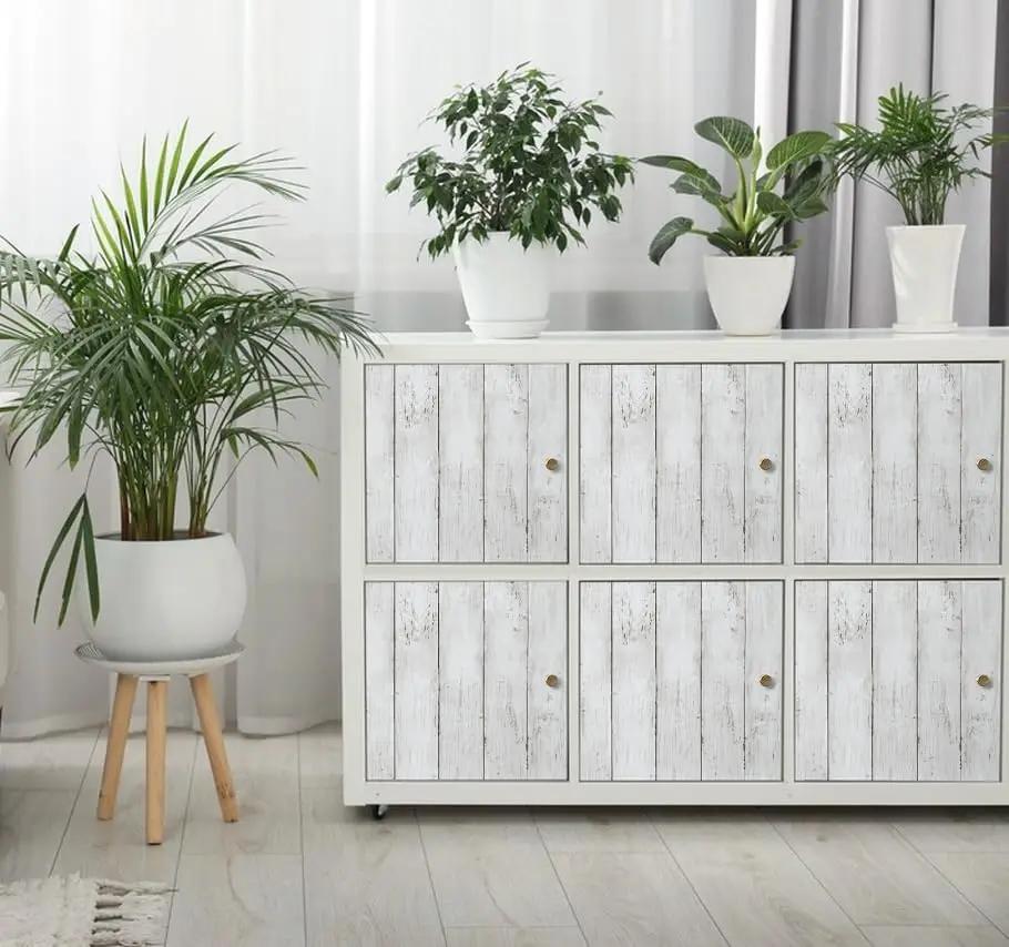 Ivory White Retro Imitation Wood Vertical Pattern Self-adhesive Wood Wallpaper Detachable Vinyl Suitable for Home Decoration