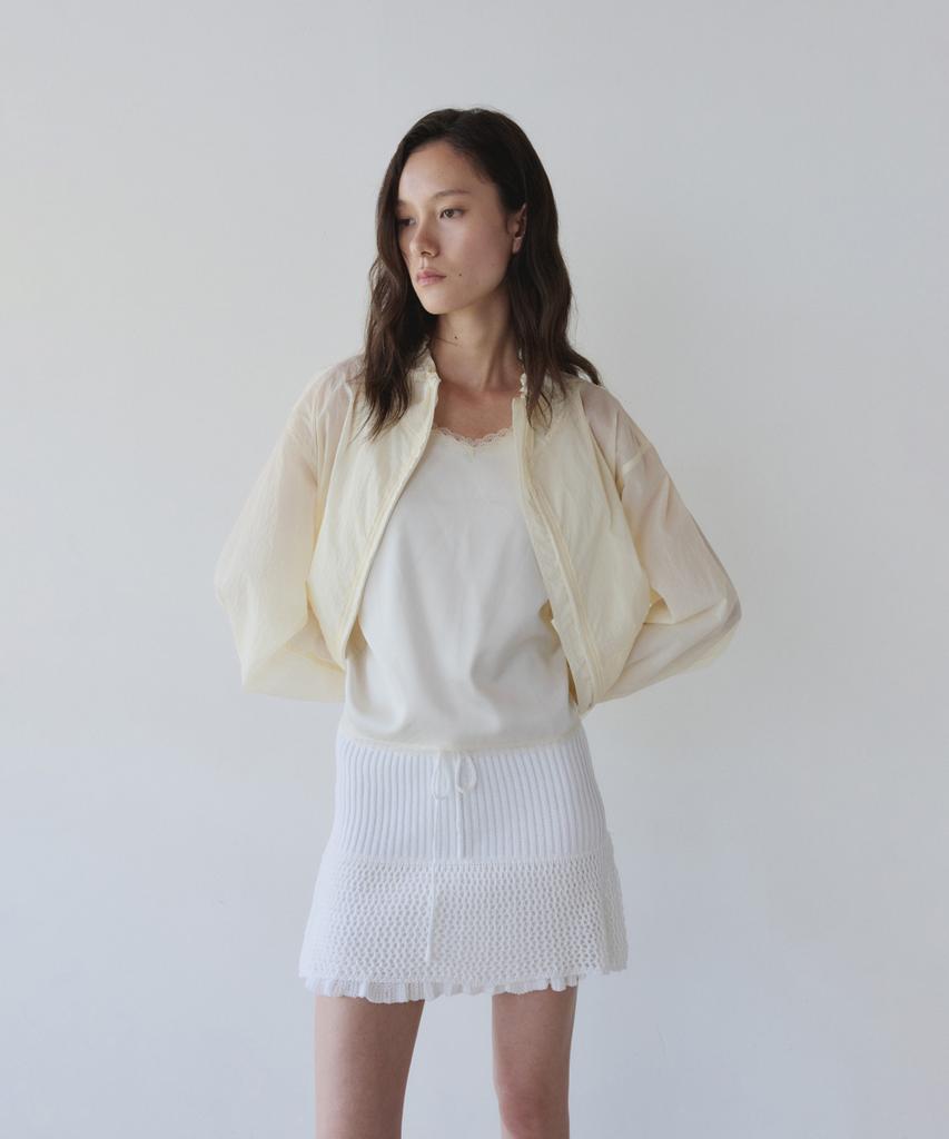 Ieoning Layered Ruffle Knit Mini Skirt, Ivory