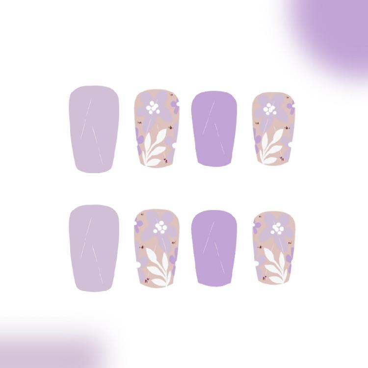 Square Nail Tips Flower Fake Nail Glues On Nail Stick On Nail Press On Nail Artificial False Nail for Womens and Girls