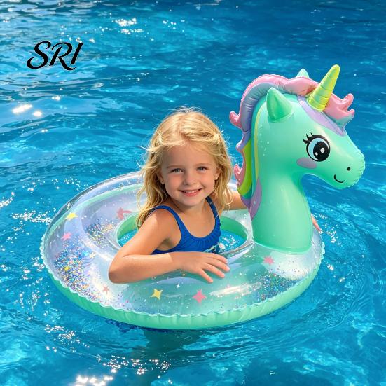 Cartoon Horse Swimming Ring Swim with Seat Handle Kids Inflatable Thickened Float PVC Summer Pool Tube Toy Leak-proof