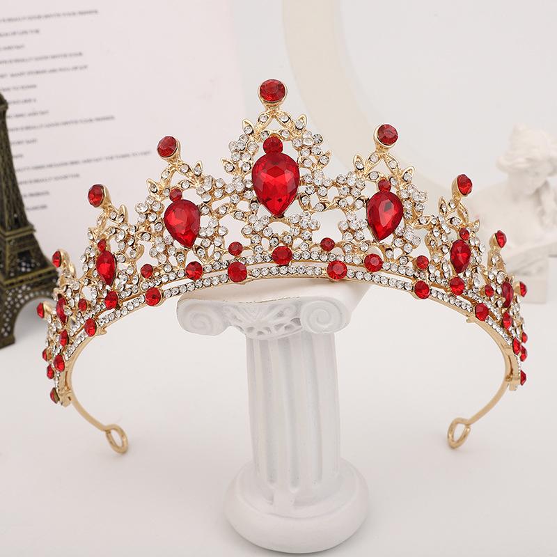 Luxury Wedding Baroque Tiara Headpiece Crystal Princess Crown Green Pink Blue Women Diadem For Girl Bridal Veil Hair Accessories