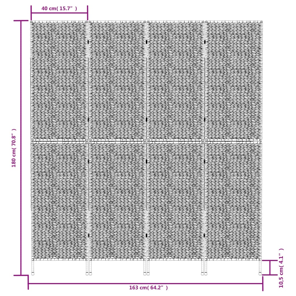 4 Panel Room Divider 163 X 180 Cm Water Hyacinth