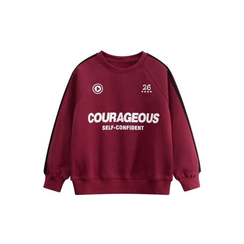 Korean Brand Export Children's Clothing New Arrivals for Older Girls, Letter Print Sweatshirt, Boys' Pullover with Fleece Lining
