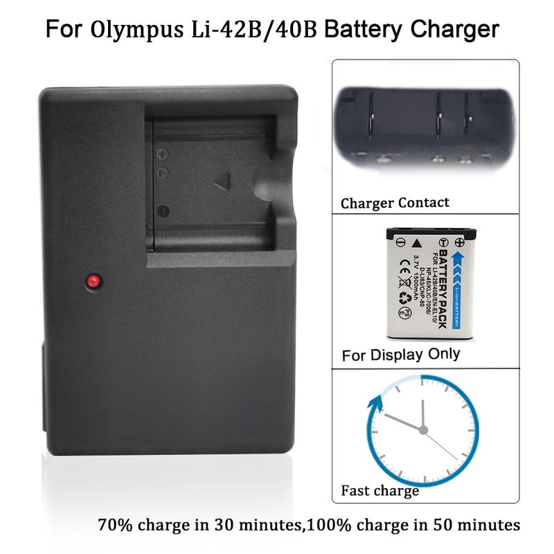 LI-40C Charger for Camera Olympus LI-42B,LI-40B,LI-41C,EN-EL10,NP-45,KLIC-7006,D-LI63,CNP-80 Battery Charger LI40B,LI42B,LI40C
