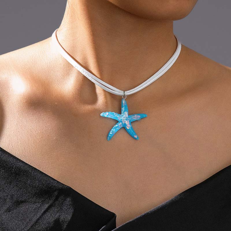 

Bohemia Resin Starfish Pendant Necklace for Women Exaggerated White Rope Clavicle Chain Necklace Beach Y2K Zircon Accessories синій
