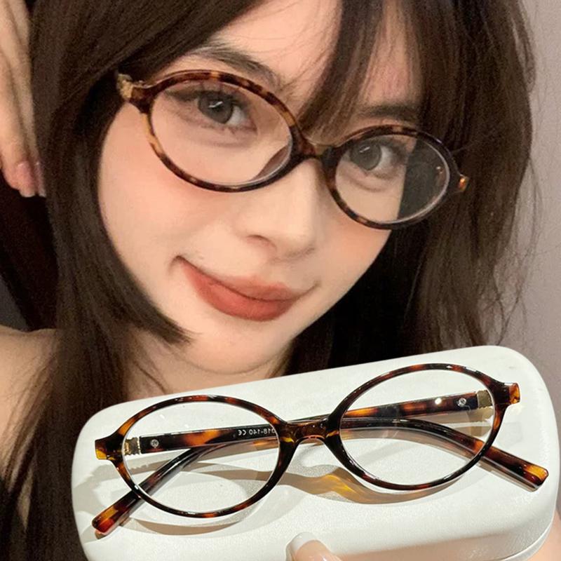 1/2pcs Retro Oval Frame Anti-Blue Light Glasses Sweet Cool Girl Leopard Y2K Eye Glasses Vintage Simple Women Glasses Eyewear