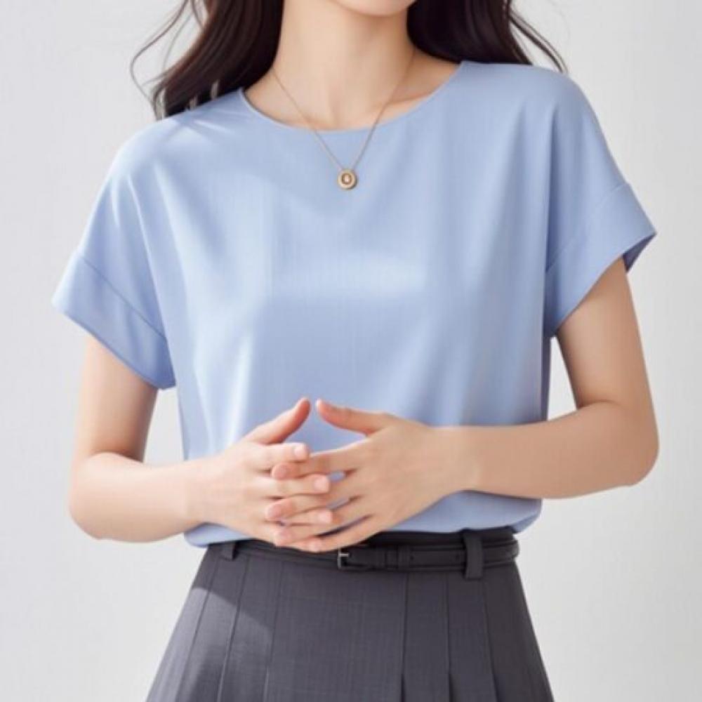 Navava Women Simple Basic Plain Short Sleeve Blouse Nb3189