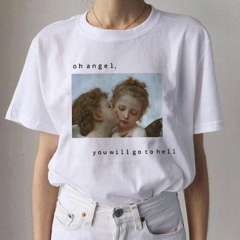 Angel Aesthetic Streetwear White Fashion Women TShirts Harajuku Short Sleeve Clothes Summer ONeck Tees Casual FeUnisex Tops