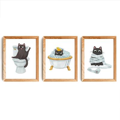 Engraçado Gato Preto Bonito No Vaso Sanitário Ilustração Pôsteres Pintura Em Tela Amante De Gatos Arte De Parede Fotos Impressões Para Banheiro Decoração De Casa