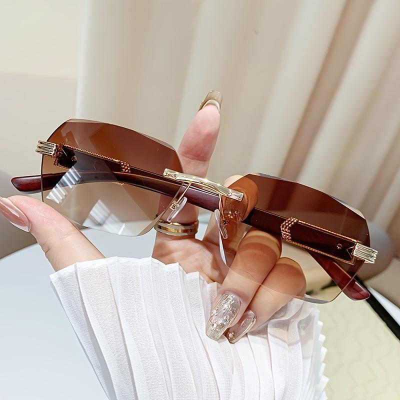 New Frameless Wood Grain Temple Edge Glasses for Men and Women Fashionable Eyewear