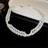 Imitation Pearls Beaded Necklace with Zircon Multi-layered Clavicle Chain Fashionable Jewelry for Everyday Outfits