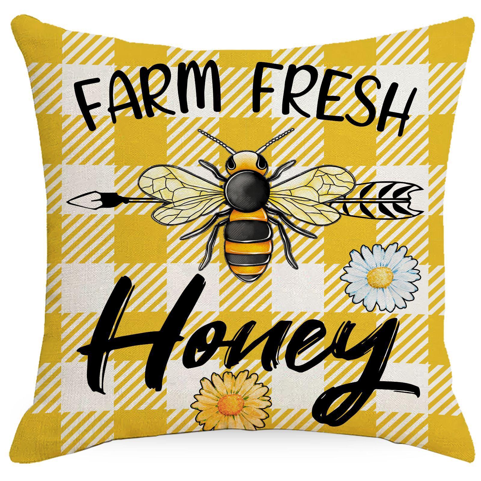 

Весенняя Пчела Цветок Наволочка Скандинавский Лен Печатный Подсолнух Цветок Домашняя Наволочка 45 * 45Cm without pillow core