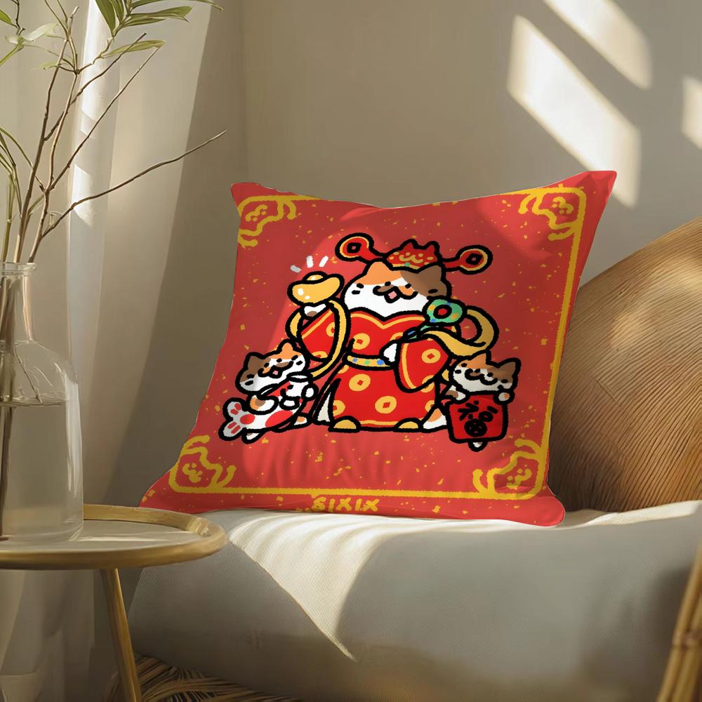 Cartoon Of Oriental Dragon Illustration Pillow Case Double-Sided Plush Sofa Cushion Covers Organic Breathable Invisible Zipper