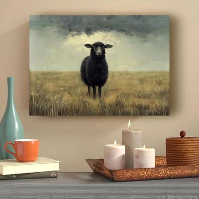 Snygg Svart Får Canvas Konsttryck, Retro Gårdsinredning, Oramad Väggaffisch, Perfekt för Vardagsrum och Sovrum